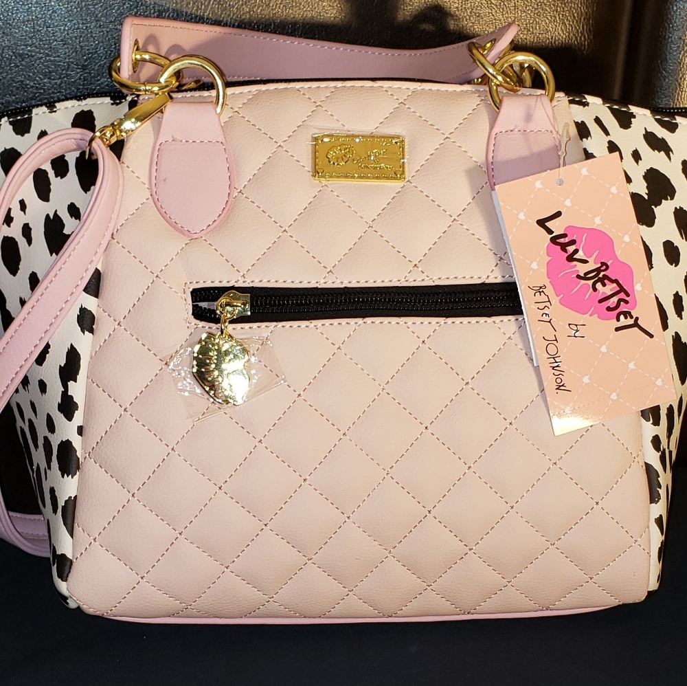 Betsey Johnson blush pink quilted satchel/ crossbo